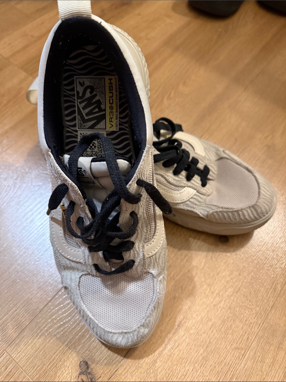 Vans Beige and Black Low-Top Sneakers